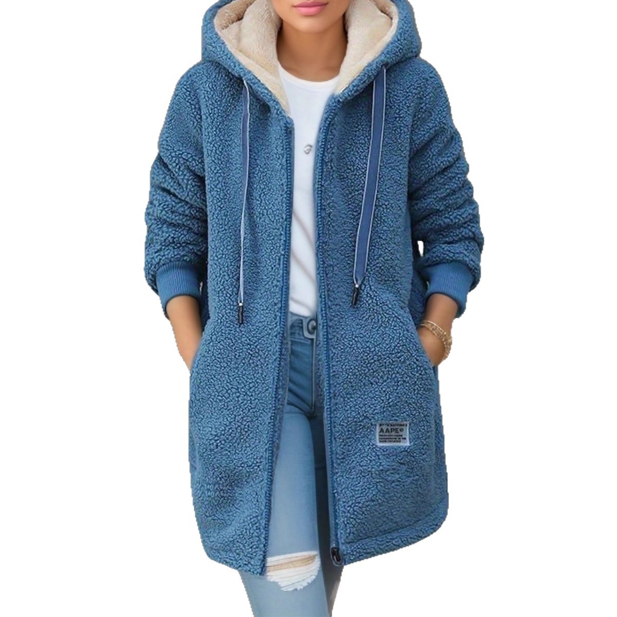 Thick Fleece Mid Length Jacket - Sherpa Hoodie Fleece ulasan dan harga