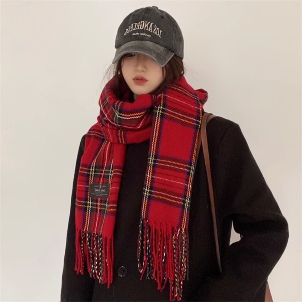Retro Tassel Plaid Wool Scarf  - Wool Scarf Men ulasan dan harga