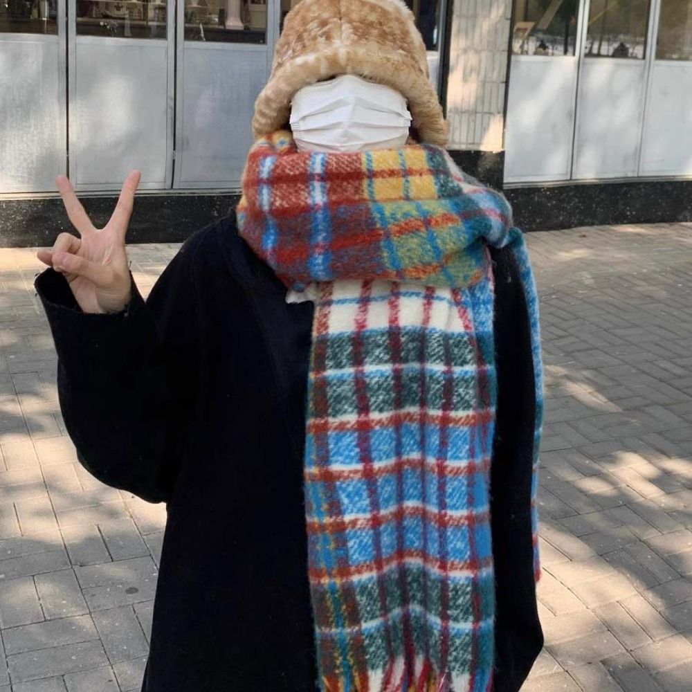 Retro Tassel Plaid Wool Scarf  - Wool Scarf Men ulasan dan harga