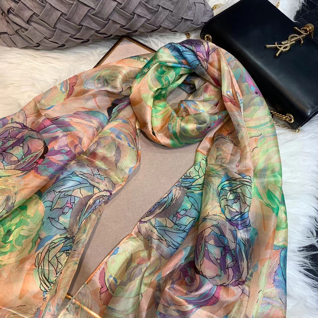 Ladies Green 100% Silk Scarf S - Shawl Wrap Winter ulasan dan harga