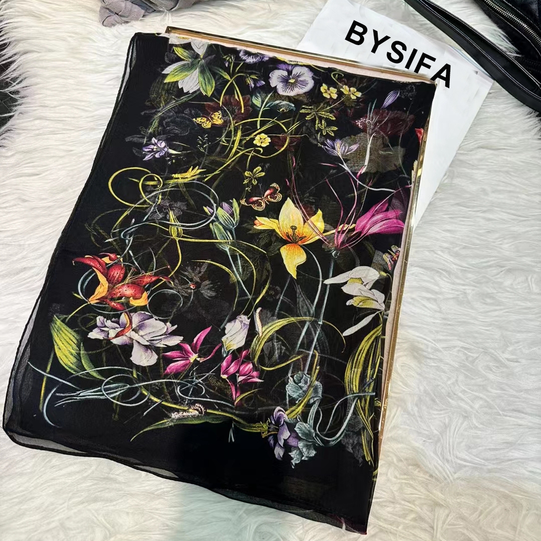 BYSIFA|New Black Pure Silk Wom - Shawl Wrap Winter ulasan dan harga