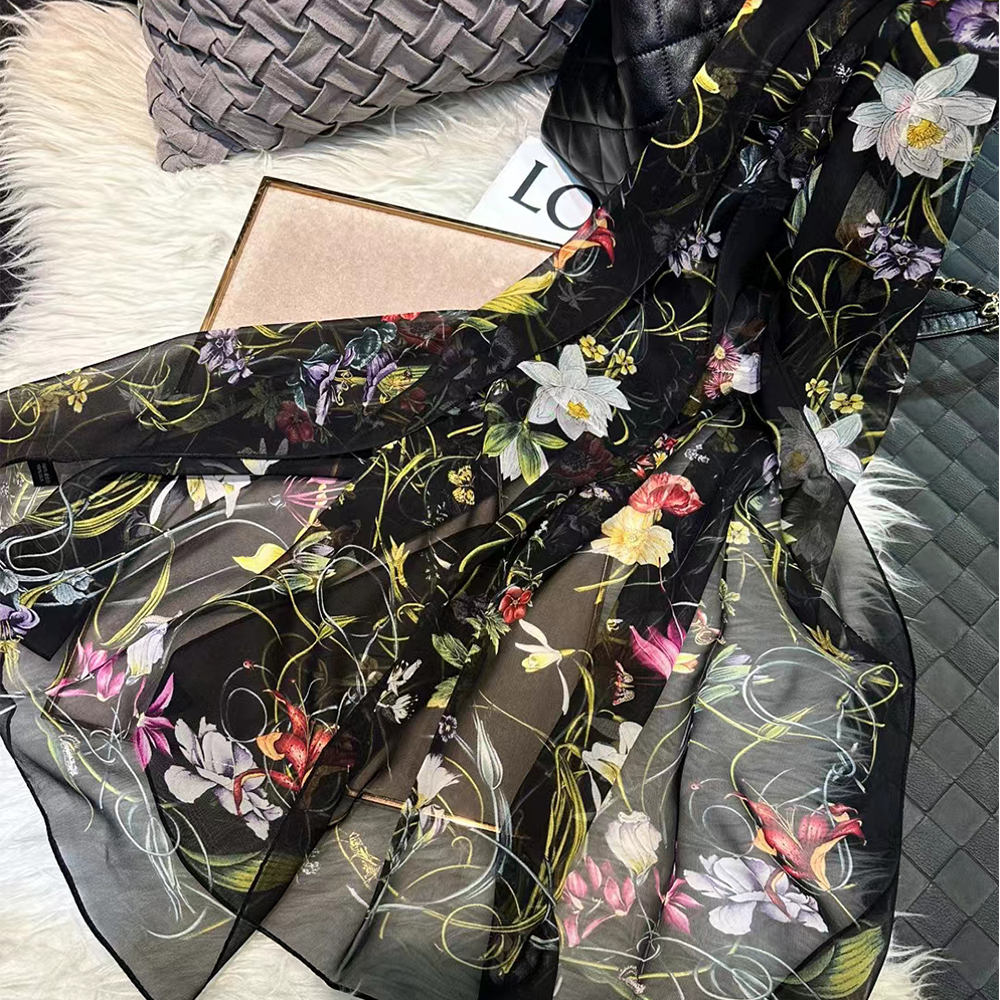 BYSIFA|New Black Pure Silk Wom - Shawl Wrap Winter ulasan dan harga