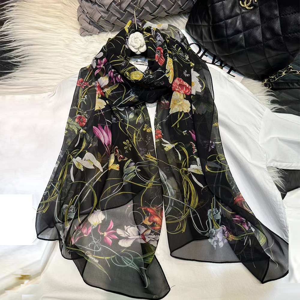 BYSIFA|New Black Pure Silk Wom - Shawl Wrap Winter ulasan dan harga