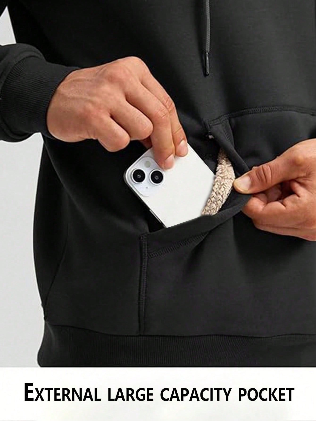 Men's Black Sherpa-Lined Hoodi - Sherpa Hoodie Fleece ulasan dan harga