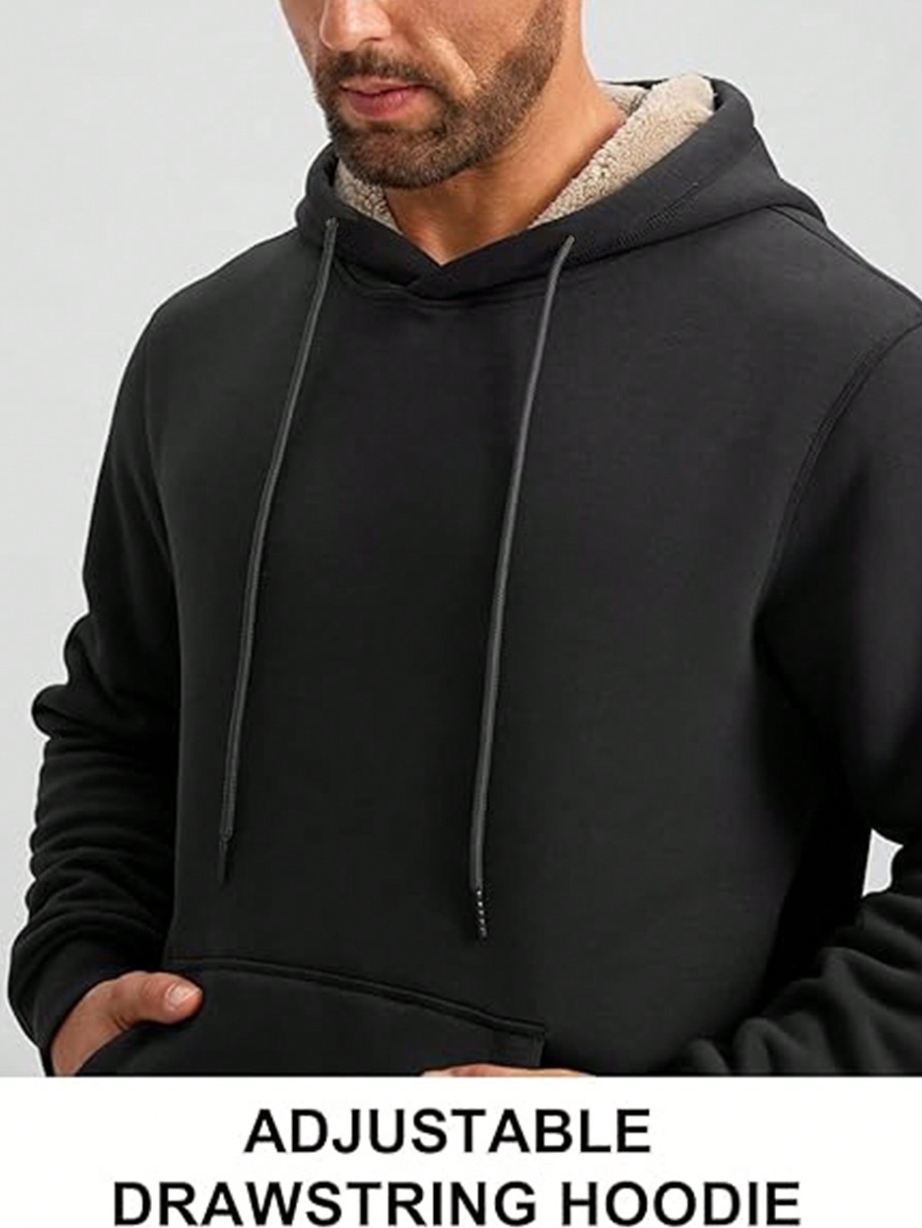 Men's Black Sherpa-Lined Hoodi - Sherpa Hoodie Fleece ulasan dan harga