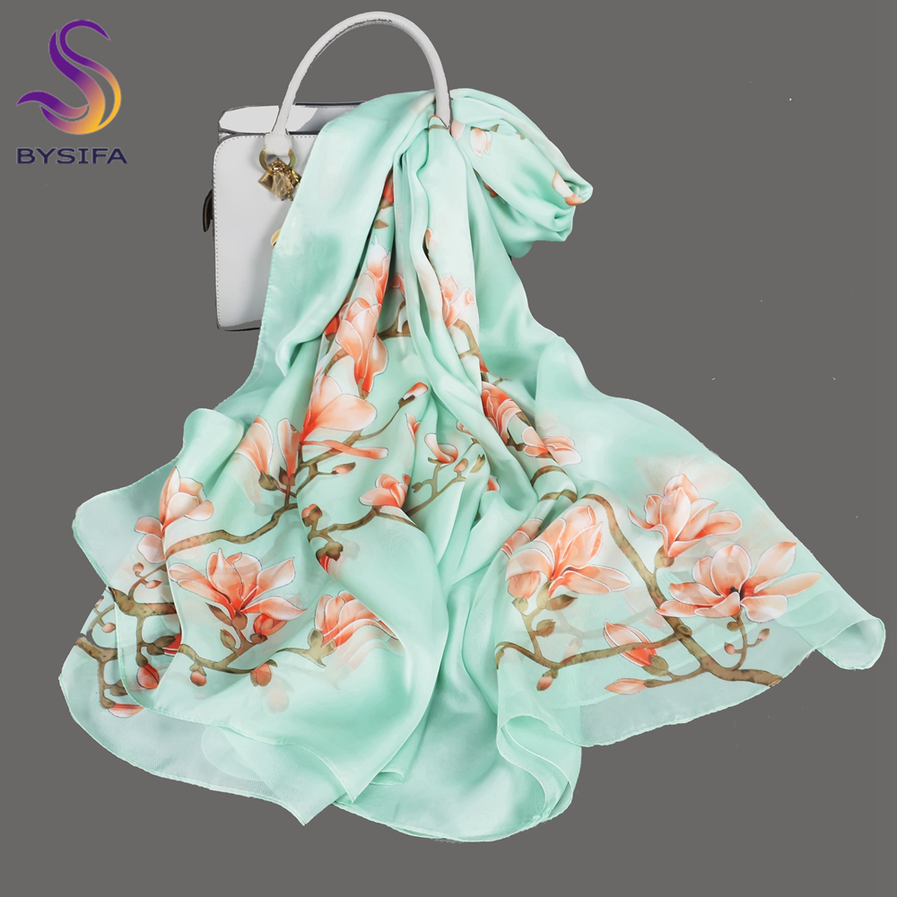 BYSIFA| Light Green Silk Scarf - Shawl Wrap Winter ulasan dan harga