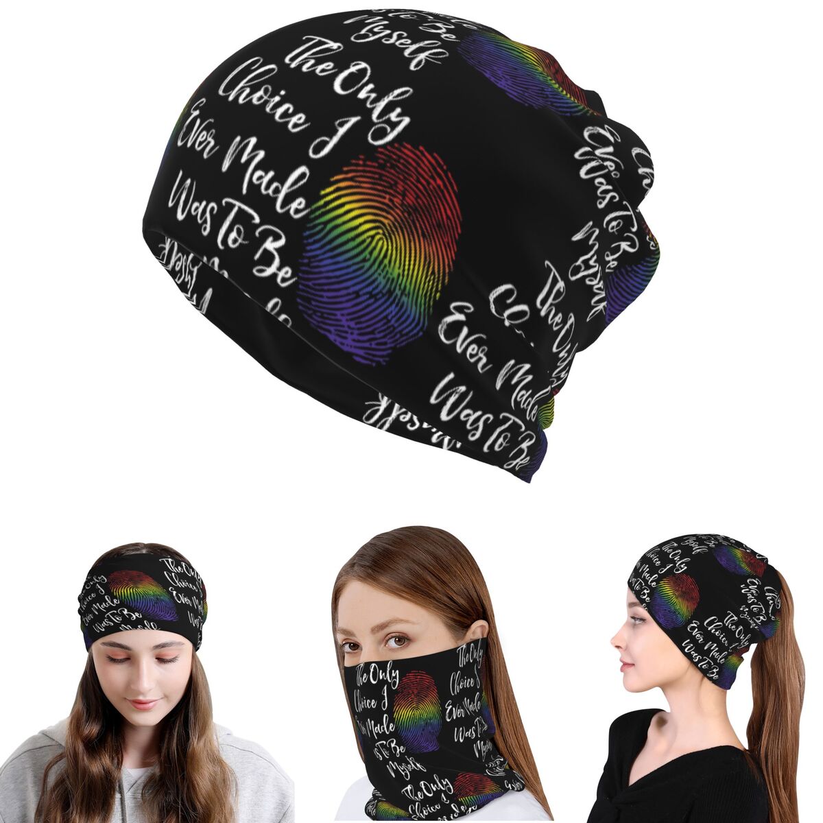 Faux Glitter Rainbow Pride Fla - Knit Beanie Hat Warm ulasan dan harga