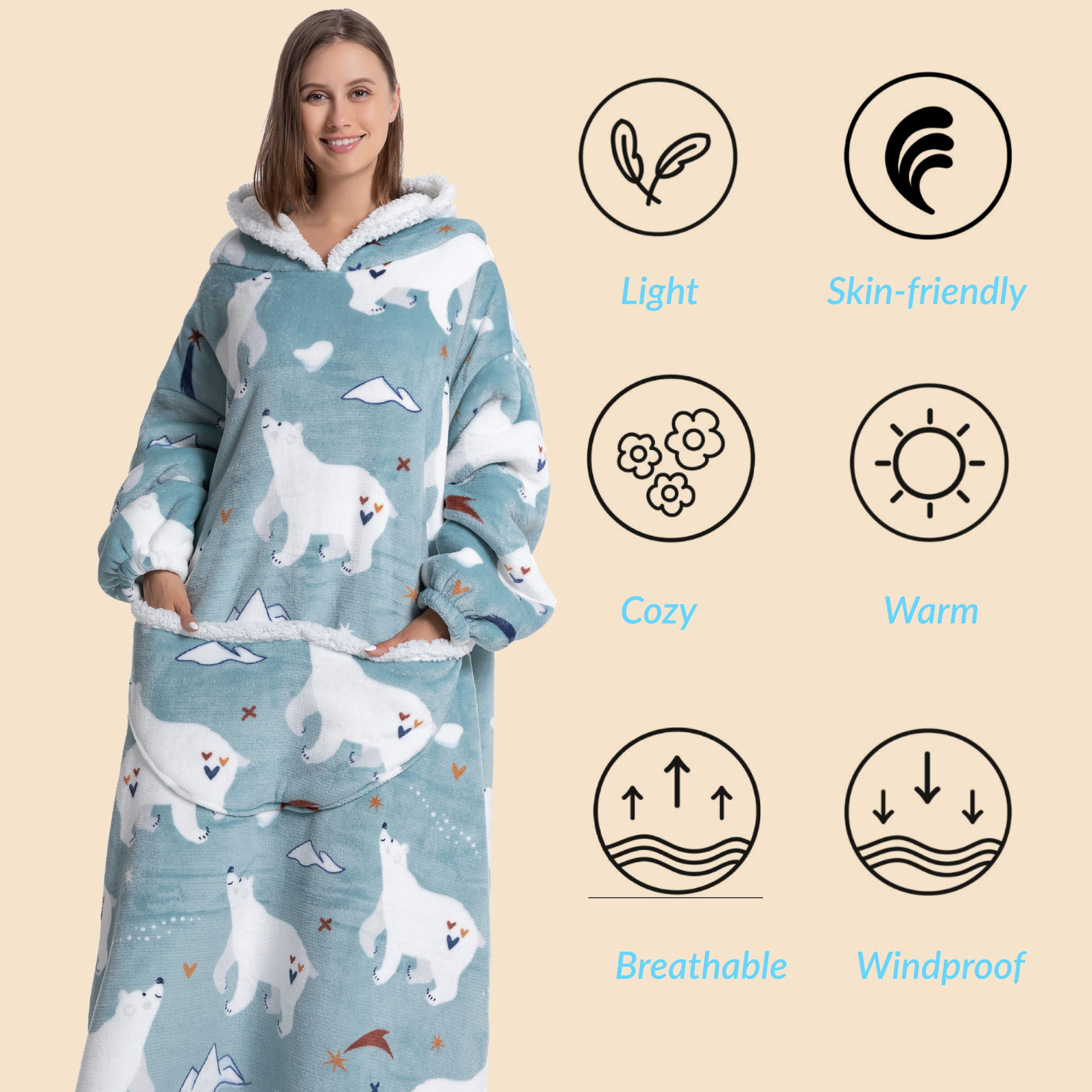 Oversized Wearable Blanket Coz - Sherpa Hoodie Fleece ulasan dan harga